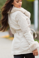 Sexy winter mantel met nep bont details beige